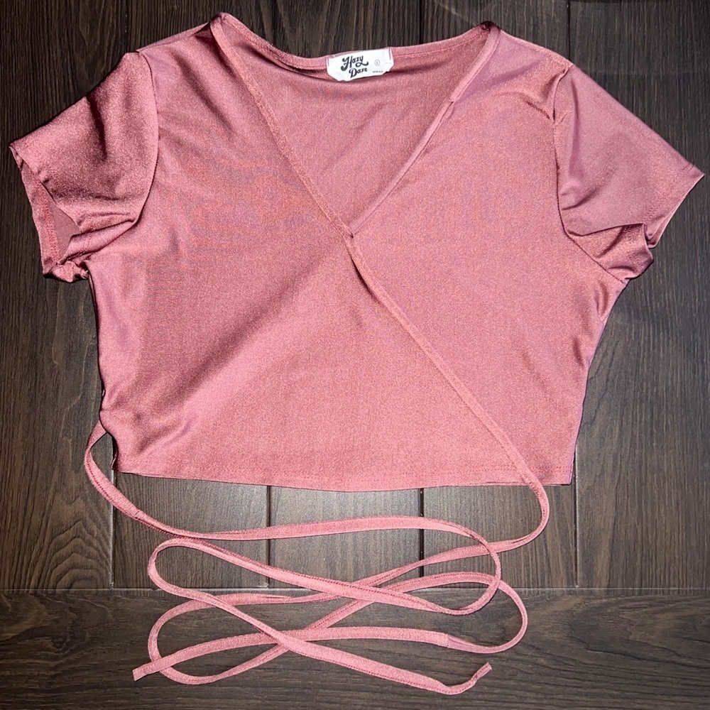 Hazy Daze Wrap-Style Crop Top - Mauve, Size L